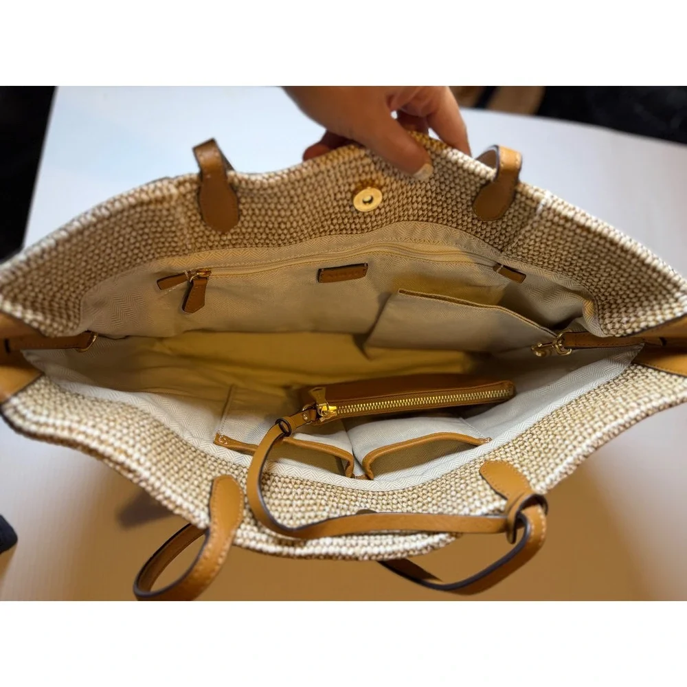 Aimee Kestenberg All For Love Convertible Leather Shopper Raffia/Latte Tote Bag